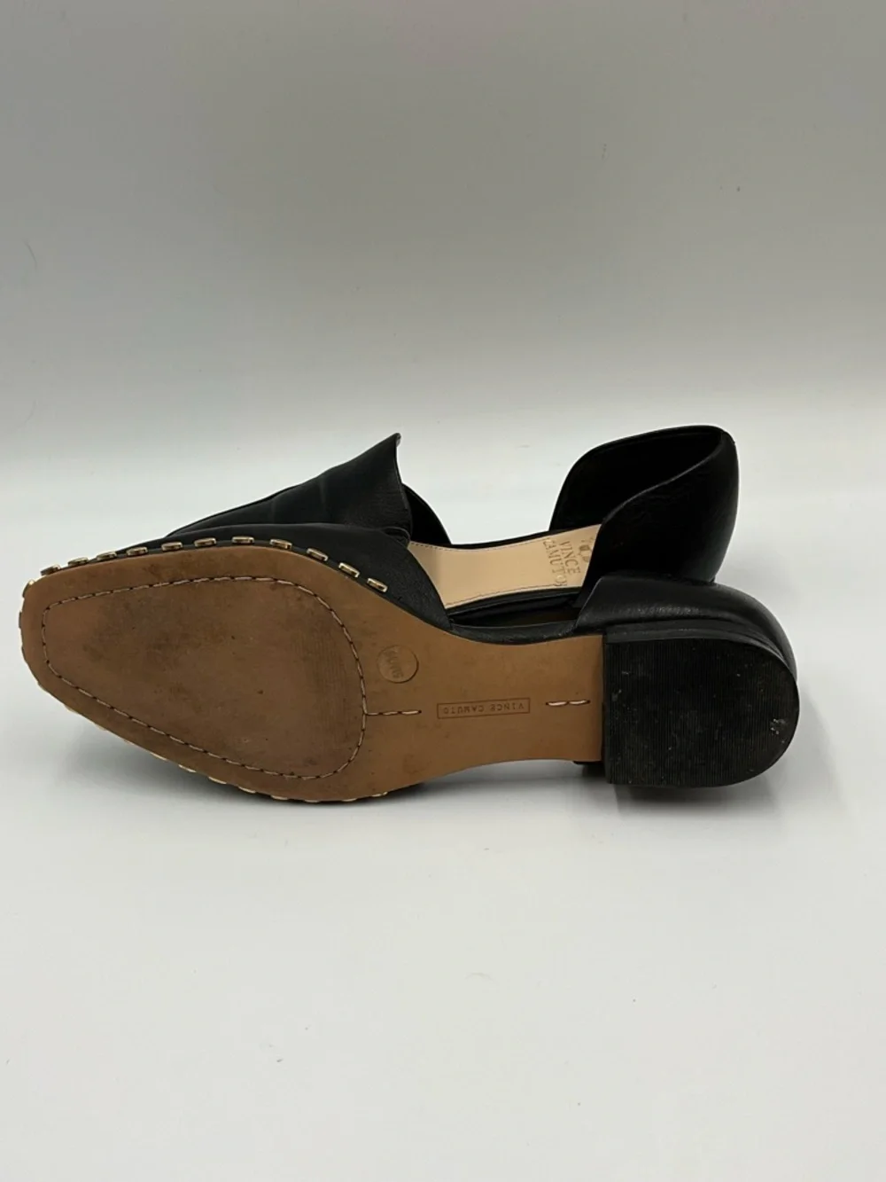 Vince Camuto Loafers Size 5 Black Leather D'Orsay Loafers with Gold Stud Trim